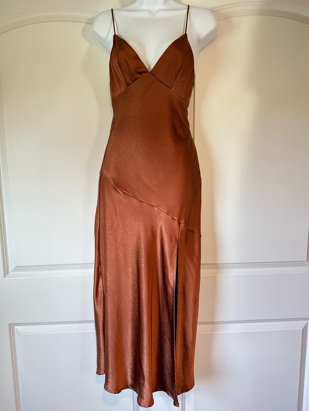 Selfie Leslie Copper Satin Slip Midi Dress